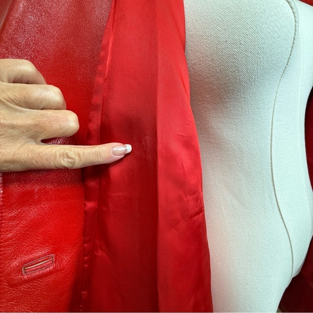 Vintage Studio Retro 80’s Red Leather Jacket Padded Shoulders Womens Size Large - Picture 8 of 10